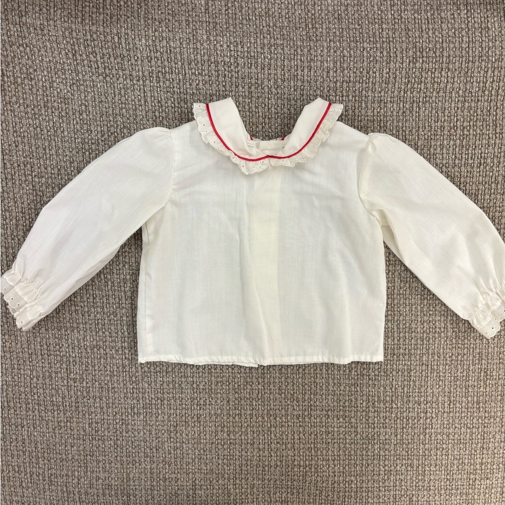 Vintage Red Velvet Baby Dress Set 12M Embroidered Heirloom Floral Outfit - Picture 5 of 8